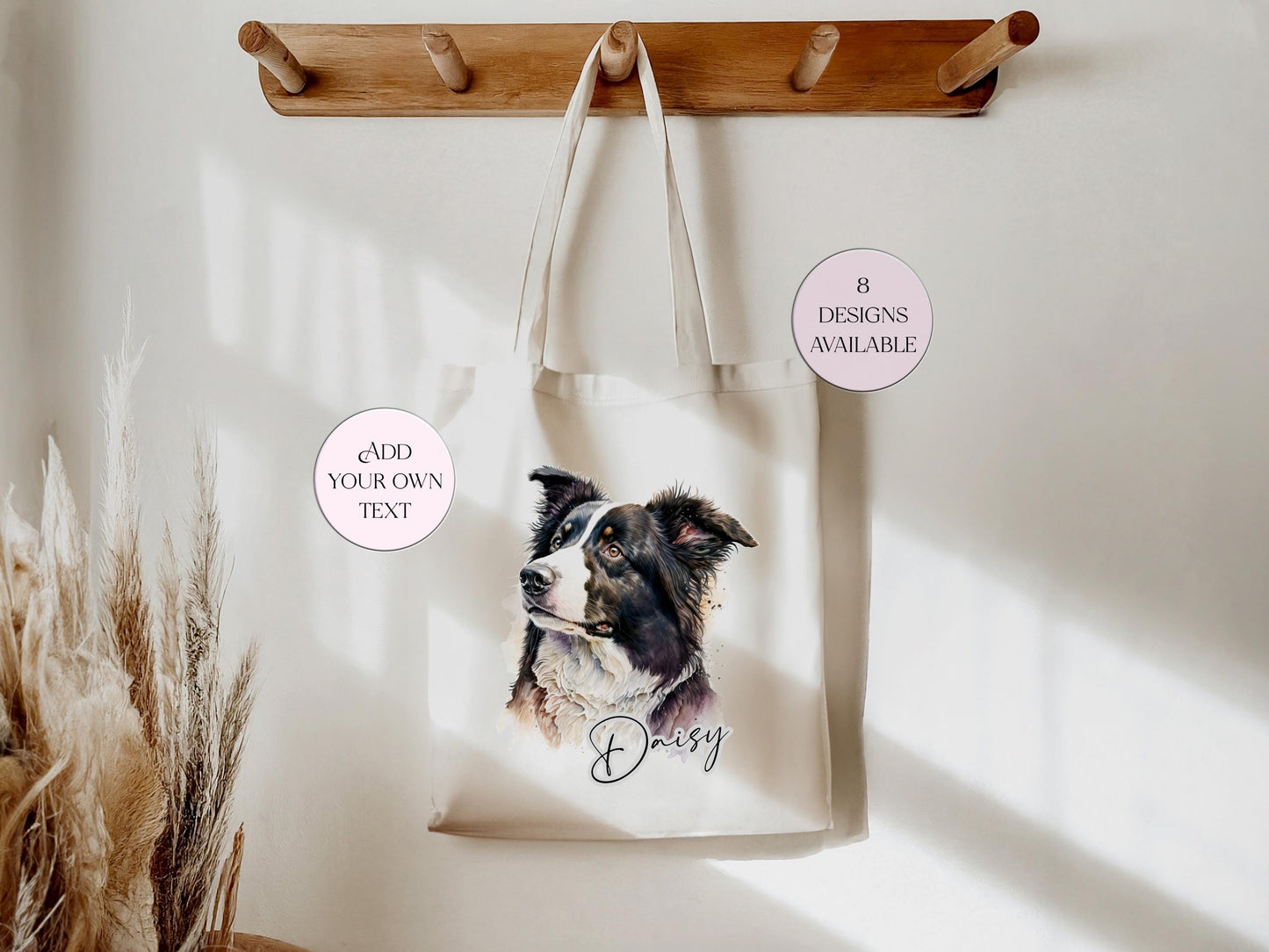 Watercolour Border Collie Tote Bag | Personalised Gift for Her