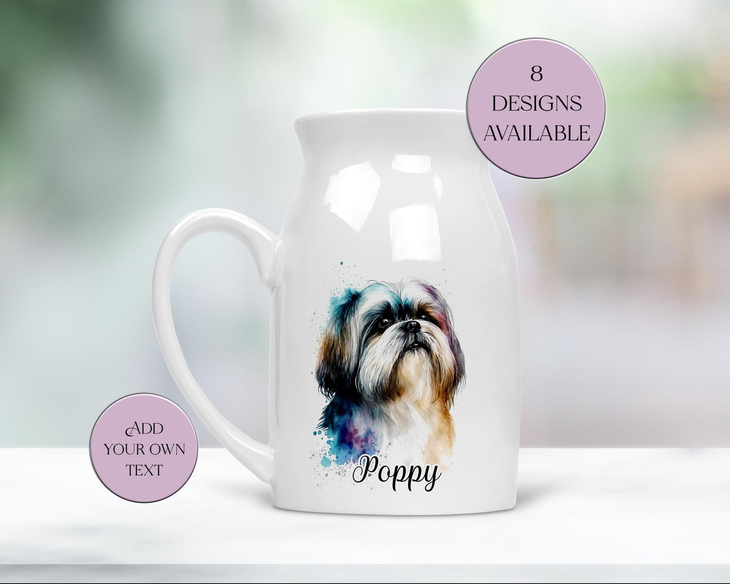 Personalised Shih Tzu Milk Jug & Vase – Watercolour Dog Gift | Shih Tzu Home Décor