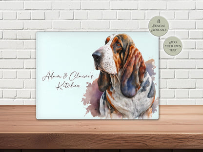 Personalised Basset Hound Glass Chopping Board | A3 or A4 | Dog Lover Gift