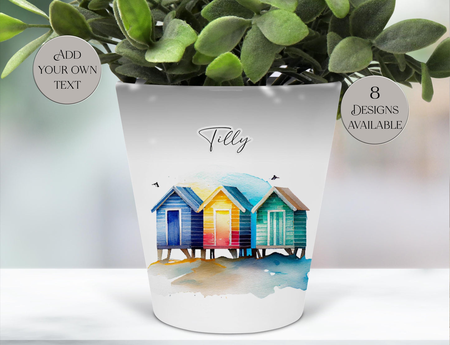 Ceramic Beach Hut Plant Pot – Pen Storage, Makeup Brush Organiser - Coastal Home Décor