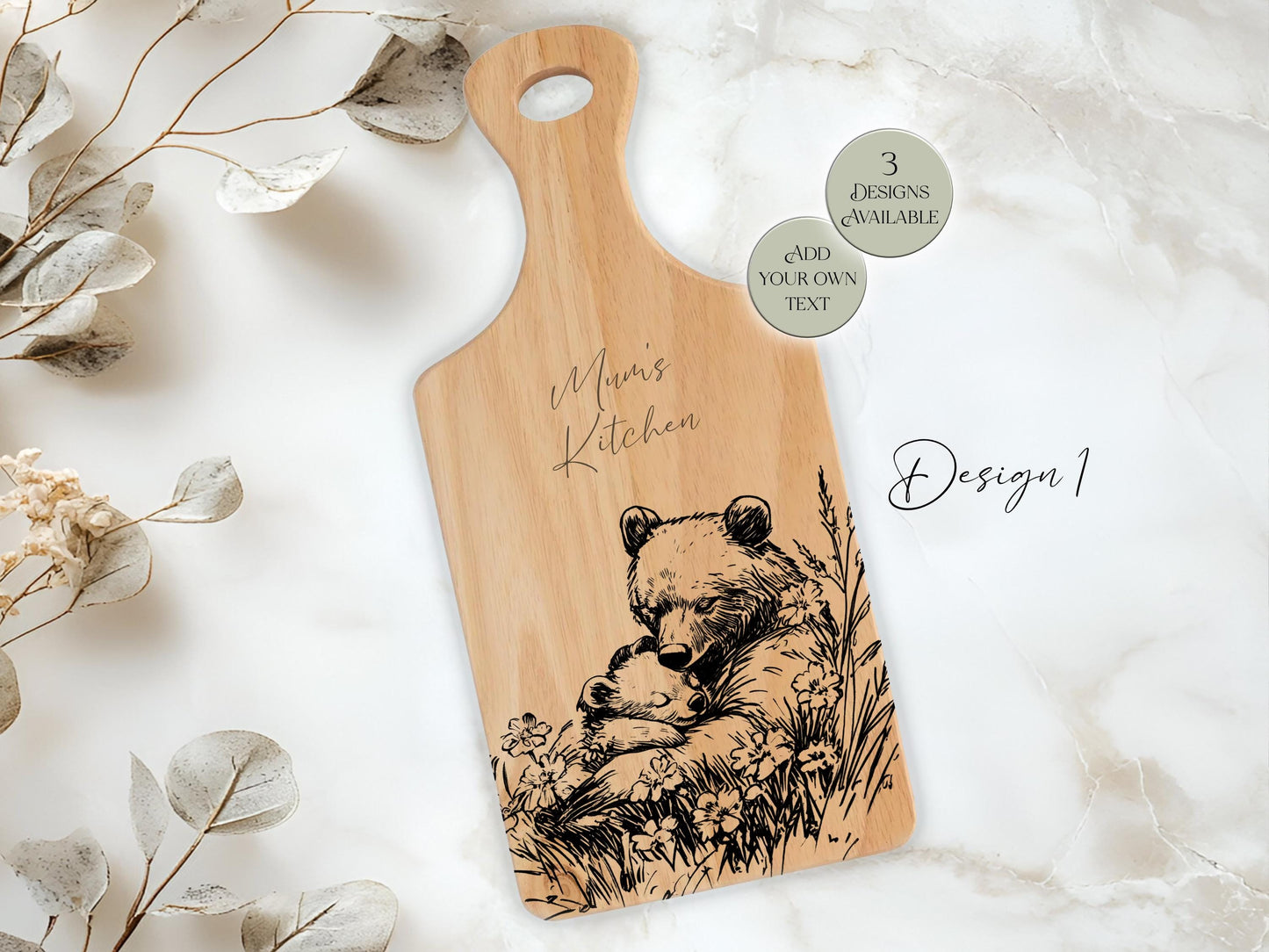 Personalised Wooden Bear Chopping Board – Custom Engraved Kitchen Gift