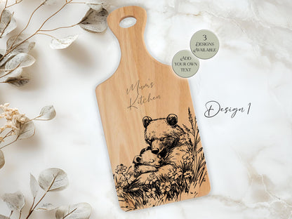 Personalised Wooden Bear Chopping Board – Custom Engraved Kitchen Gift