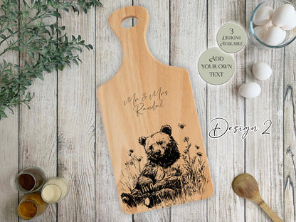 Personalised Wooden Bear Chopping Board – Custom Engraved Kitchen Gift