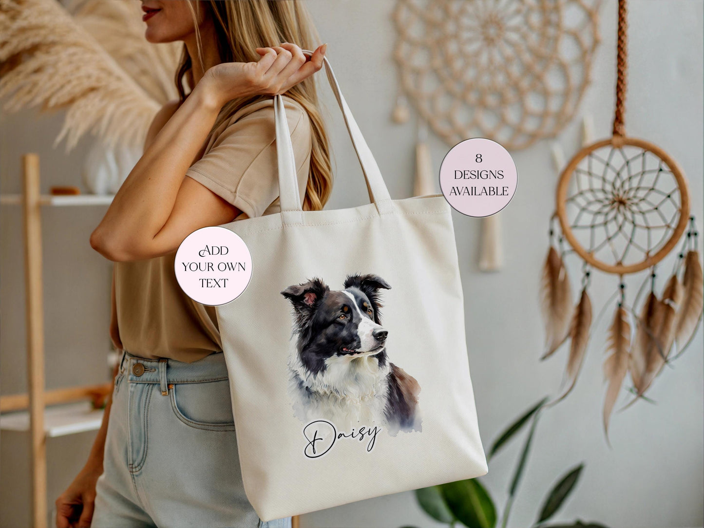 Watercolour Border Collie Tote Bag | Personalised Gift for Her