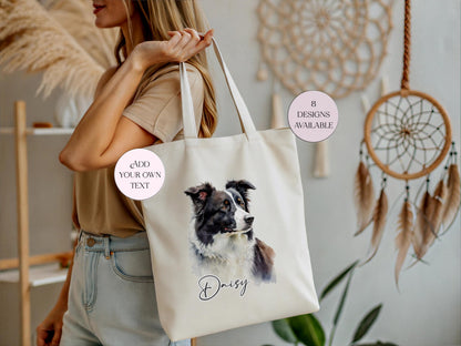 Watercolour Border Collie Tote Bag | Personalised Gift for Her