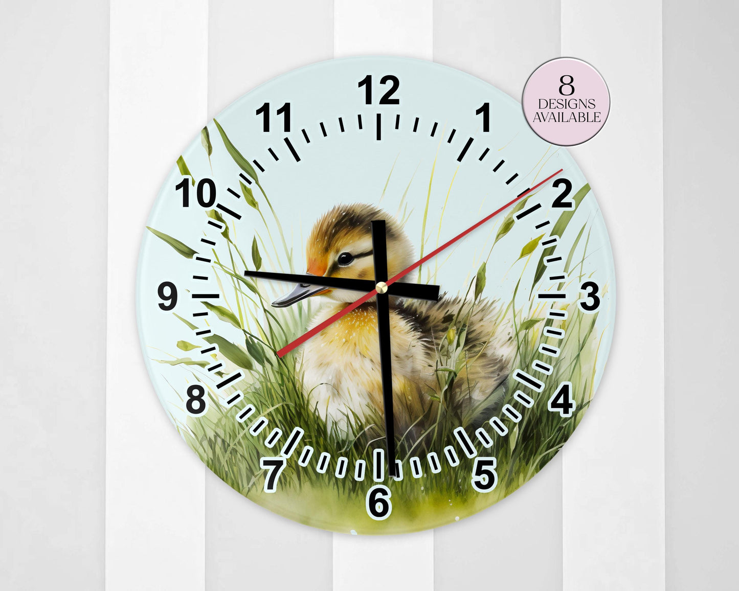 Personalised Watercolour Duckling Glass Wall Clock | 20cm & 30cm | Duck Lover Gift