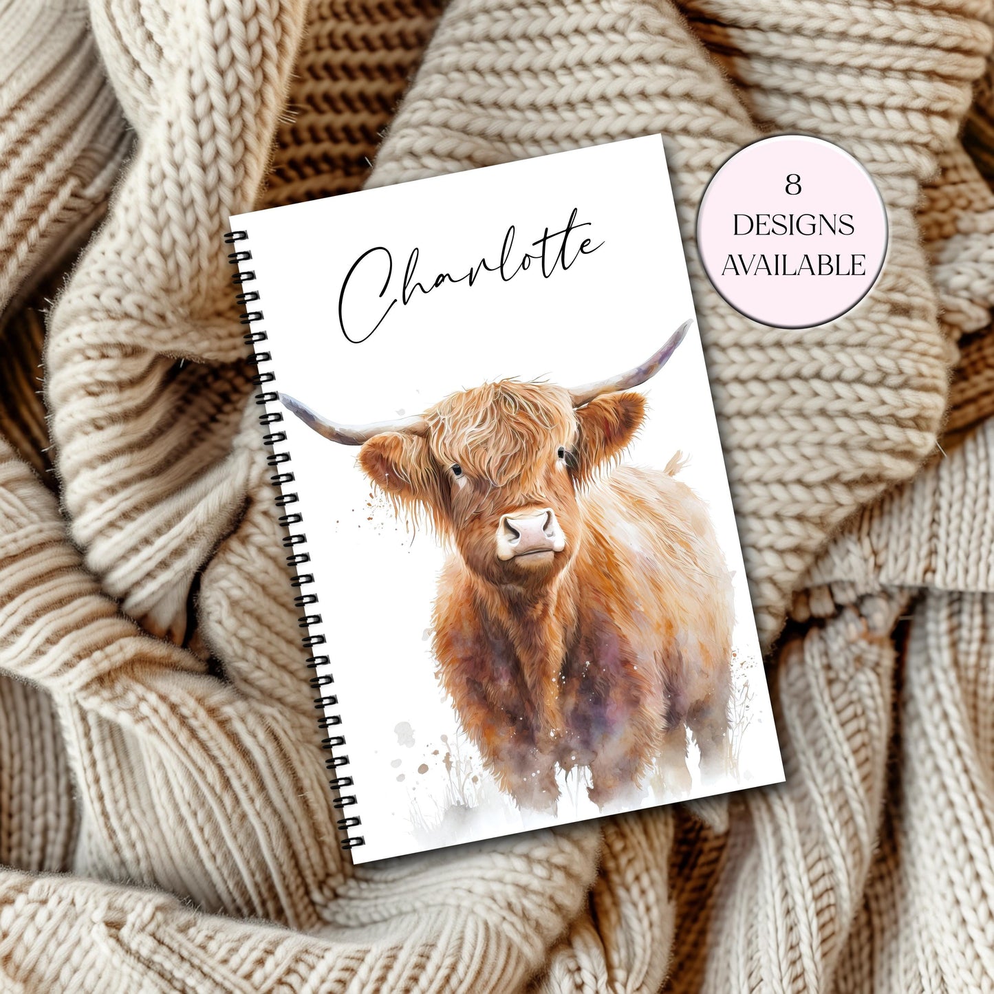 Personalised Highland Cow Notebook | Custom A4 & A5 Journal | Highland Cow Gift
