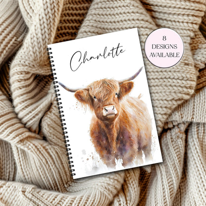 Personalised Highland Cow Notebook | Custom A4 & A5 Journal | Highland Cow Gift