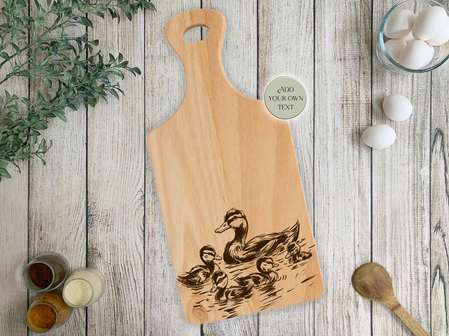 Personalised Duck Family Cutting Board – Custom Engraved Wooden Kitchen Gift