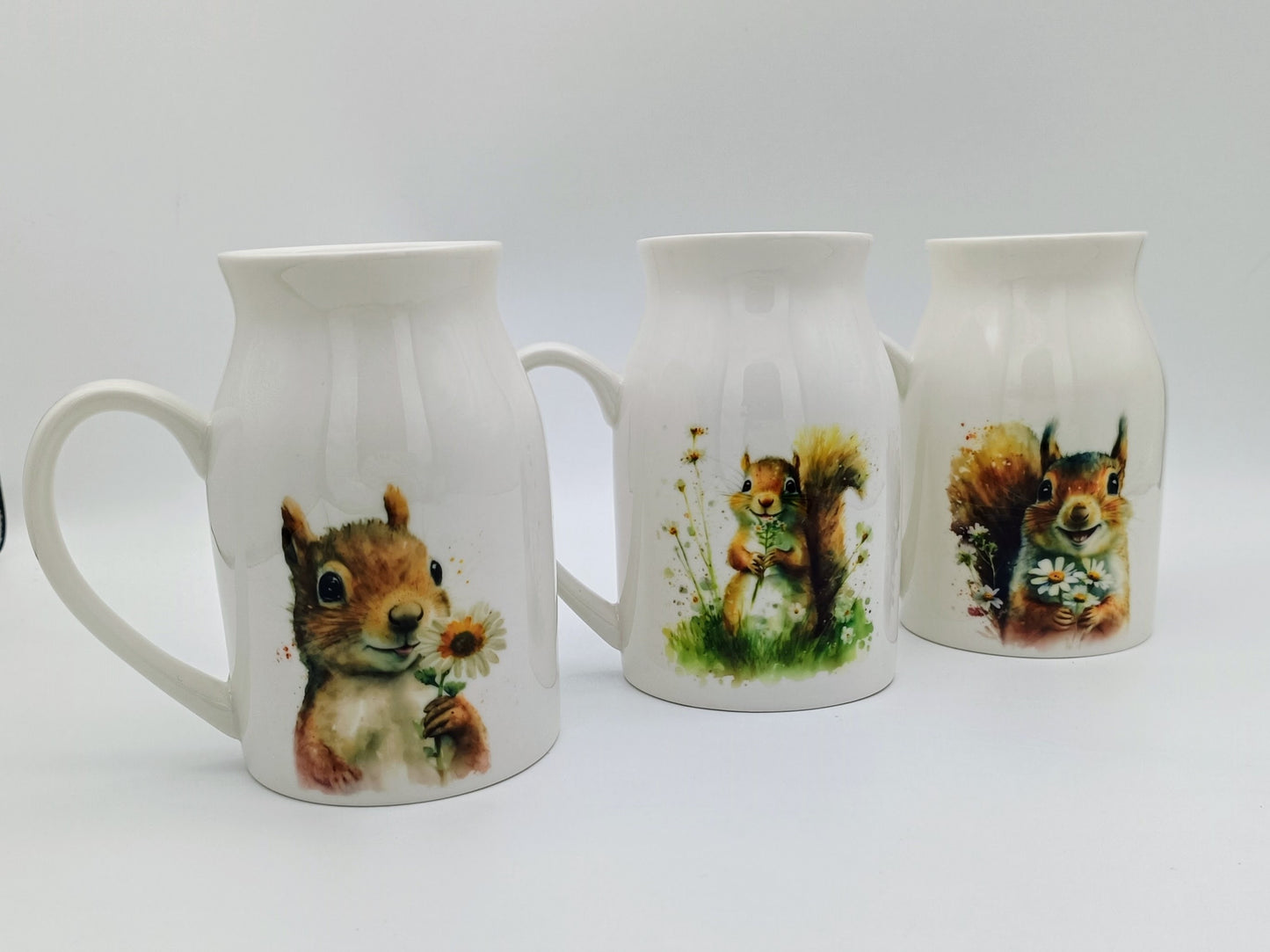 Personalised Squirrel Milk Jug – Watercolour Ceramic Flower Vase