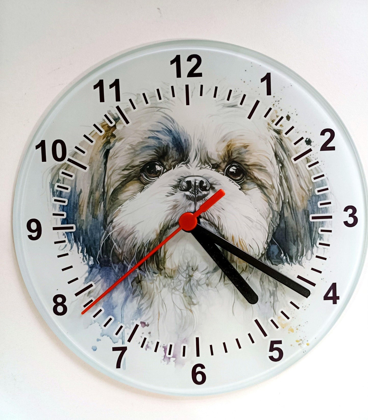 Personalised Watercolour Shih Tzu Clock – Glass | 20cm & 30cm | Dog Lover Gift