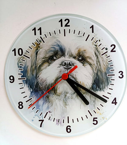 Personalised Watercolour Shih Tzu Clock – Glass | 20cm & 30cm | Dog Lover Gift