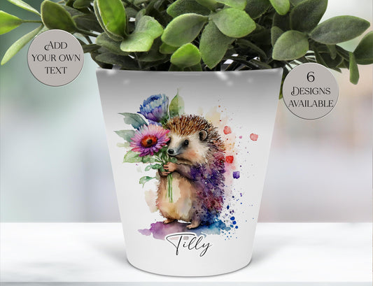 Personalised Watercolour Hedgehog Plant Pot | Pen Pot | Hedgehog Lover Gift