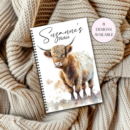 Personalised Highland Cow Notebook | Custom A4 & A5 Journal | Highland Cow Gift