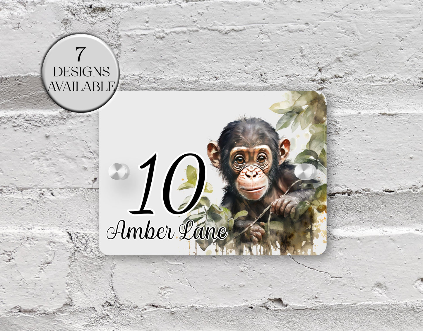 Personalised Watercolour Monkey House Sign | Acrylic Gate Plaque | New Home Gift
