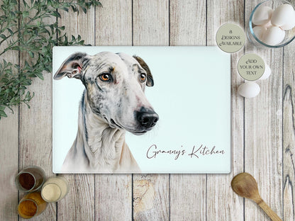 Personalised Greyhound Glass Chopping Board | Dog Lover Kitchen Gift