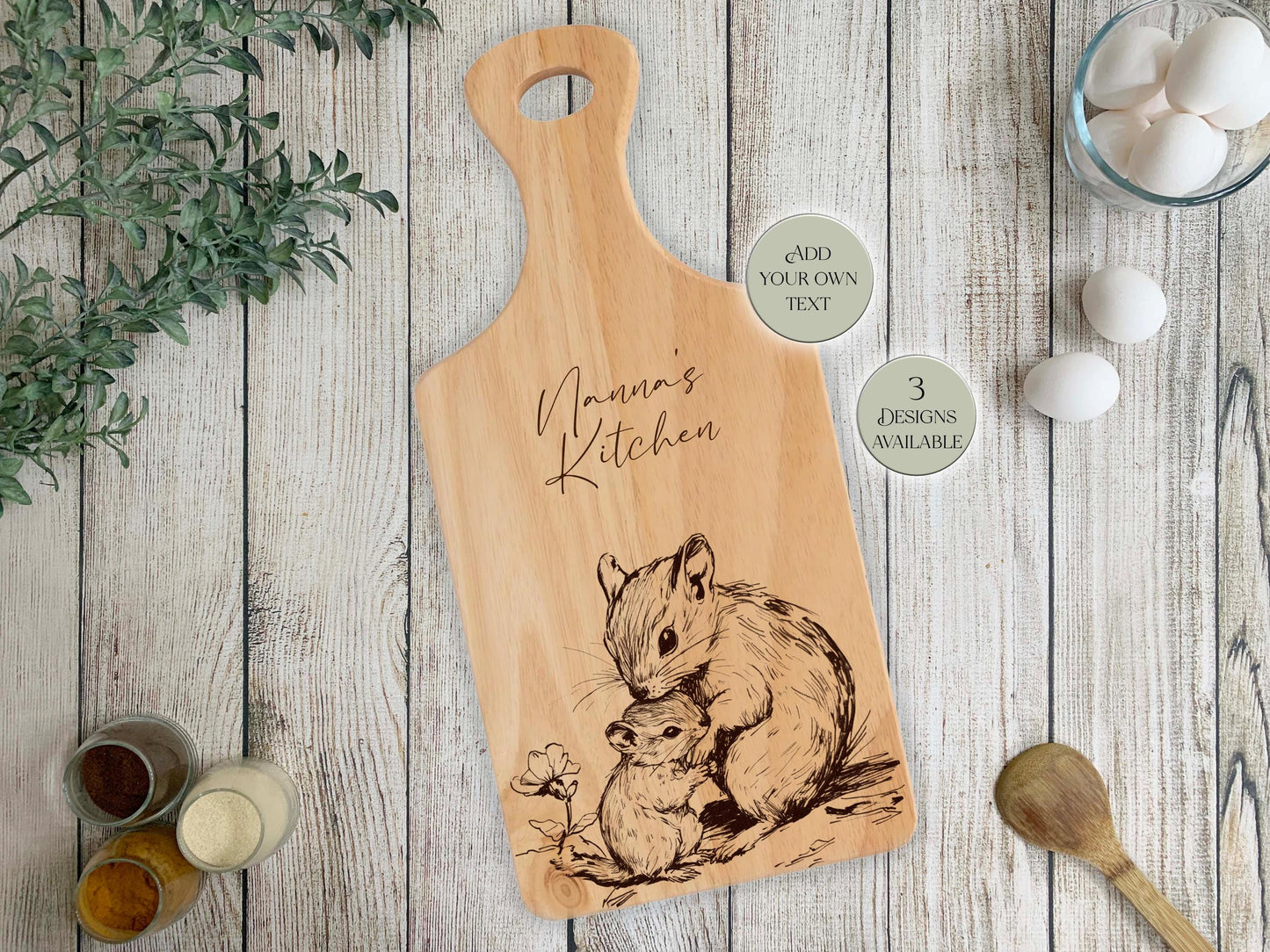 Personalised Wooden Mouse Cutting Board – Custom Engraved Kitchen Gift