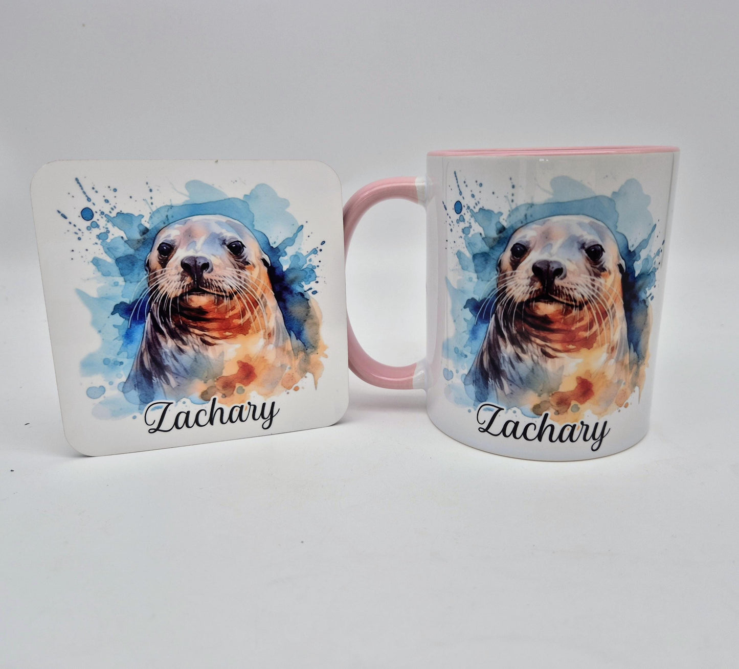 Personalised Watercolour Seal Mug & Coaster Set – Coastal Animal Gift