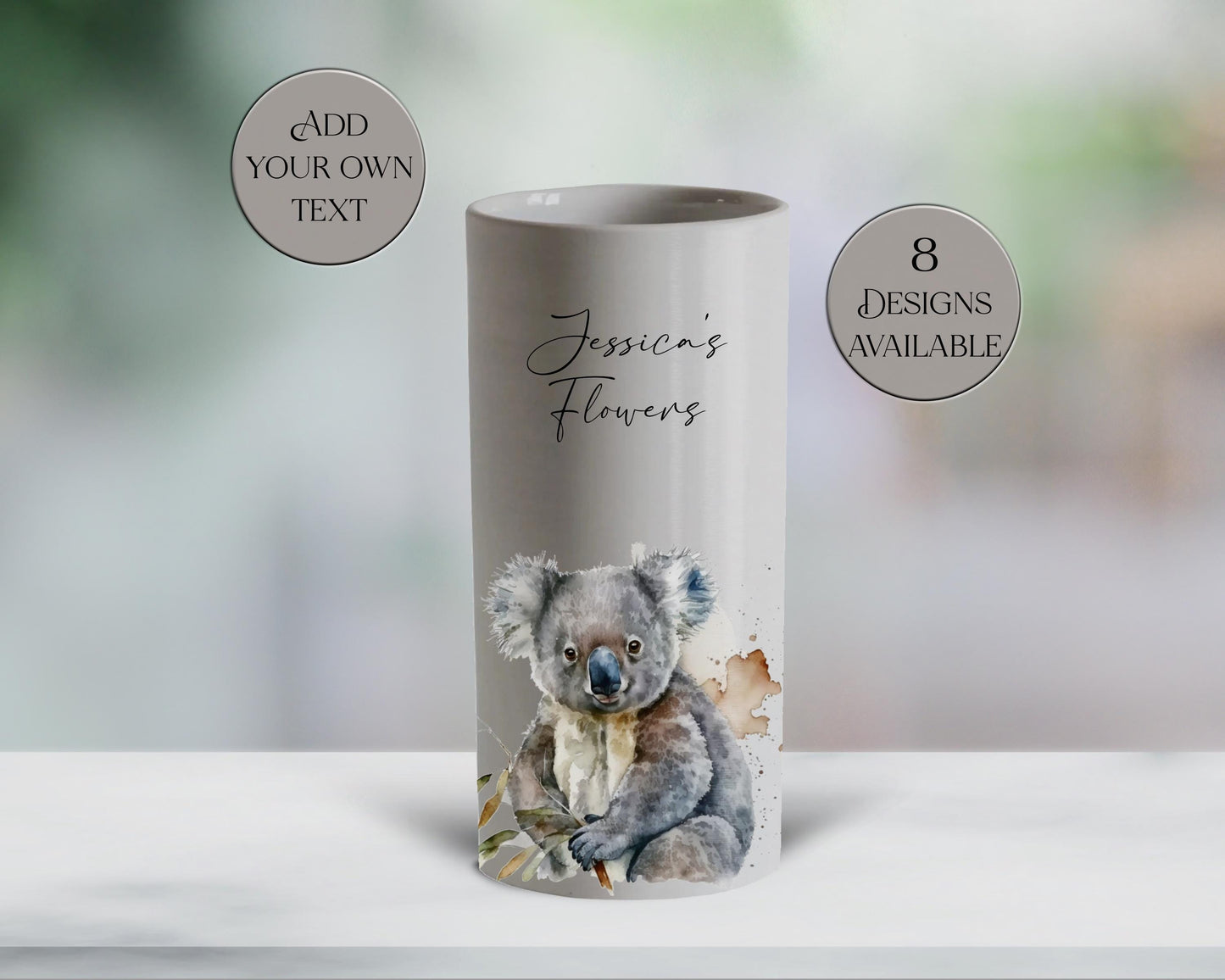 Personalised Watercolour Koala Vase – Custom Flower Vase & Koala Gift