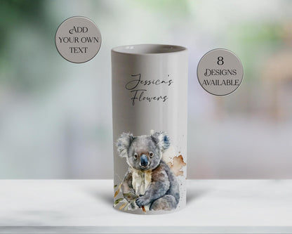 Personalised Watercolour Koala Vase – Custom Flower Vase & Koala Gift