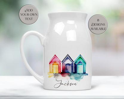 Personalised Watercolour Beach Hut Milk Jug | Flower Vase | Coastal Home Décor Gift
