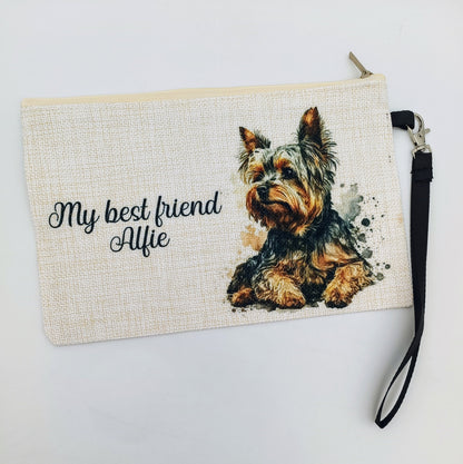 Personalised Yorkshire Terrier Makeup Bag – Custom Linen Pouch with Strap