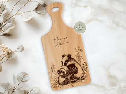 Personalised Badger Cutting Board – Custom Engraved Wooden Kitchen Gift