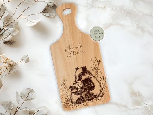 Personalised Badger Cutting Board – Custom Engraved Wooden Kitchen Gift