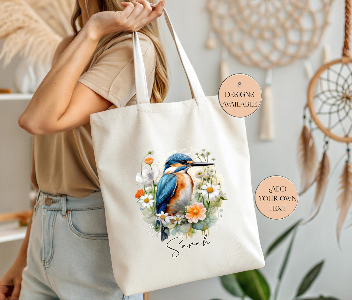 Personalised Watercolour Kingfisher Tote Bag – Bird Lover Gift | Reusable Eco Shopper