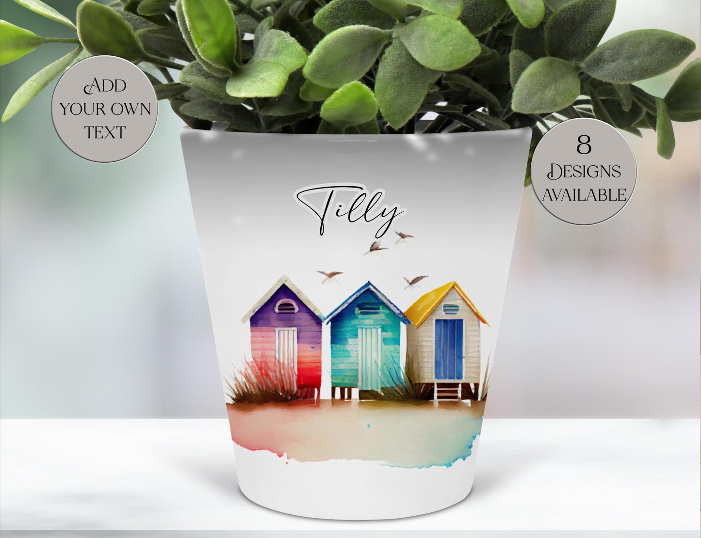 Ceramic Beach Hut Plant Pot – Pen Storage, Makeup Brush Organiser - Coastal Home Décor