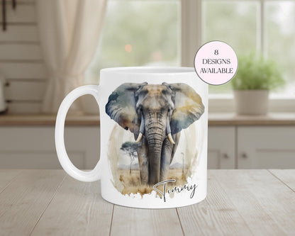 Personalised Watercolour Elephant Mug & Coaster Set | Elephant Lover Gift