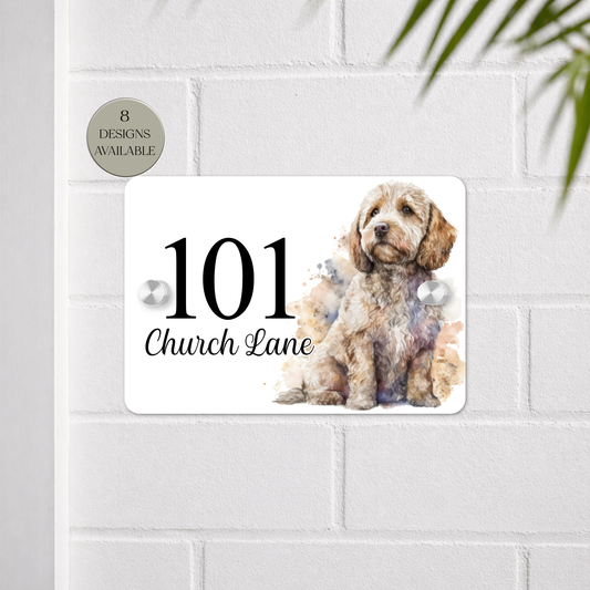 Personalised Watercolour Cockapoo House Sign | Acrylic Gate Plaque | New Home Gift