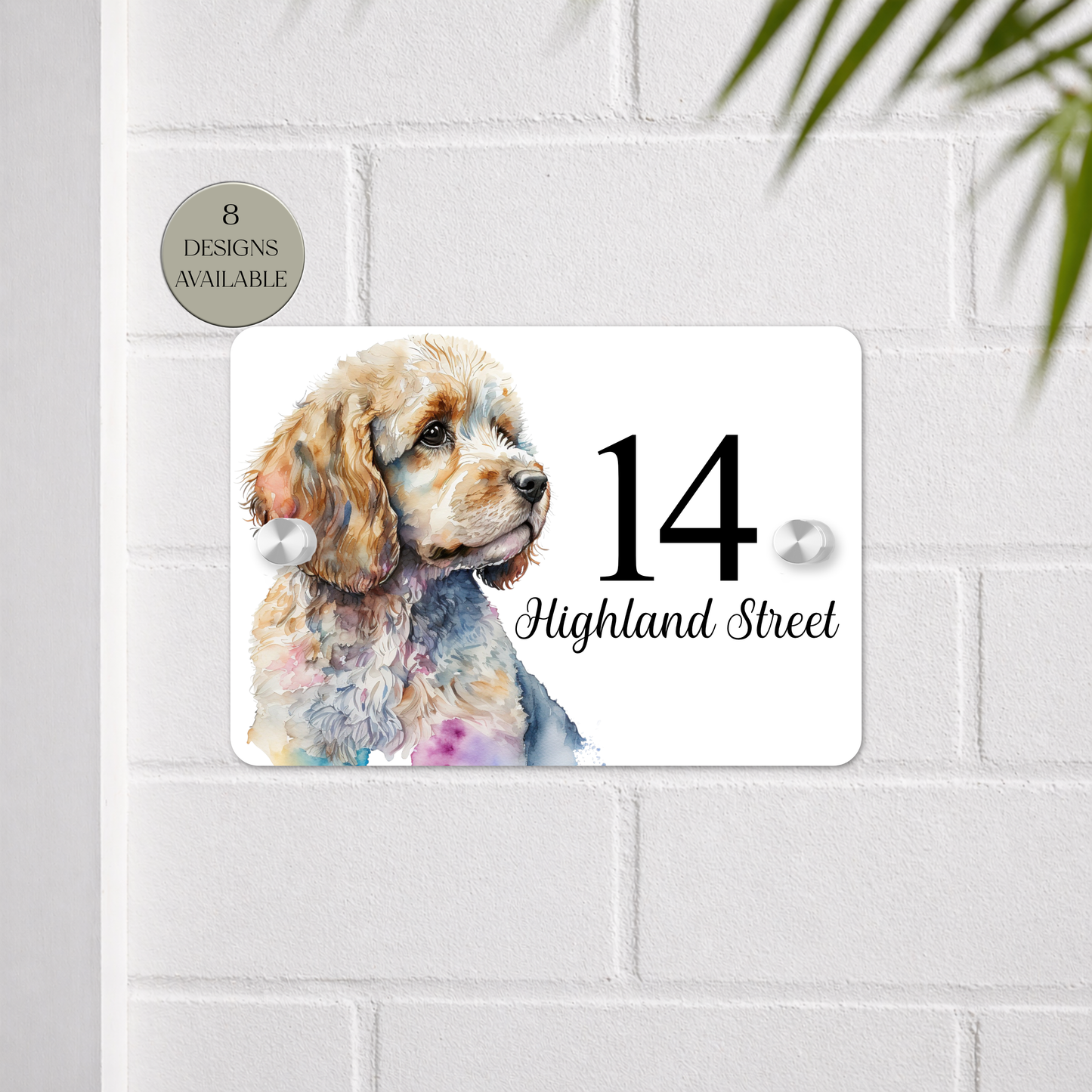 Personalised Watercolour Cockapoo House Sign | Acrylic Gate Plaque | New Home Gift