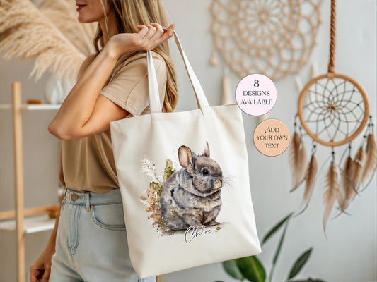 Personalised Watercolour Chinchilla Tote Bag | Custom Animal Lover Gift | Long Handle Shopper