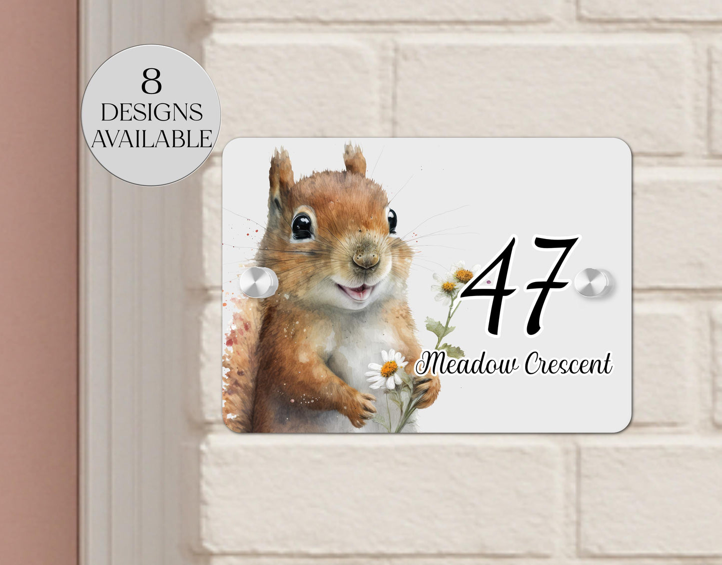 Personalised Watercolour Squirrel Acrylic House Sign – Custom Address Plaque