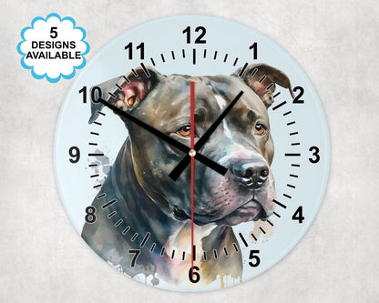Glass Staffordshire Bull Terrier Wall Clock | Watercolour | Dog Lover Gift