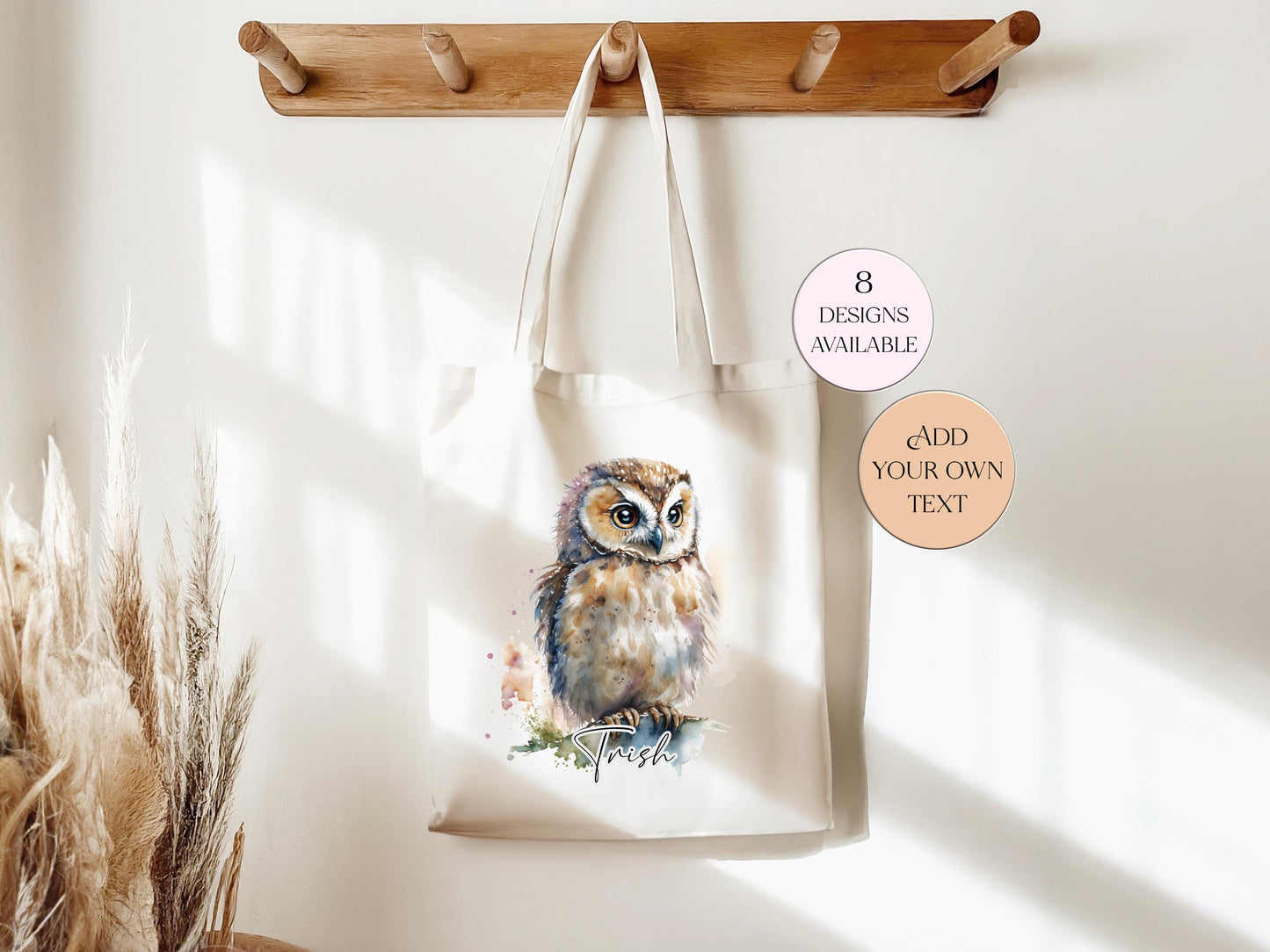 Personalised Watercolour Owl Tote Bag | Custom Owl Gift | Eco-Friendly Reusable Shopper