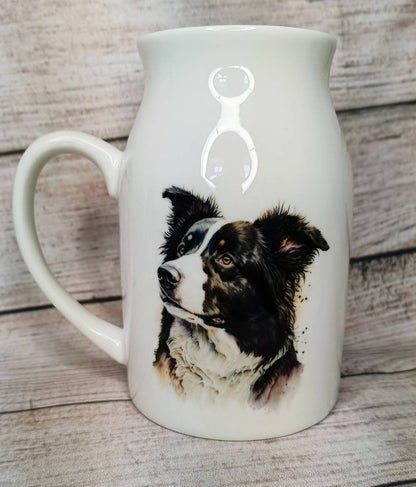 Personalised Watercolour Border Collie Milk Jug – Dog Lover Gift & Flower Vase