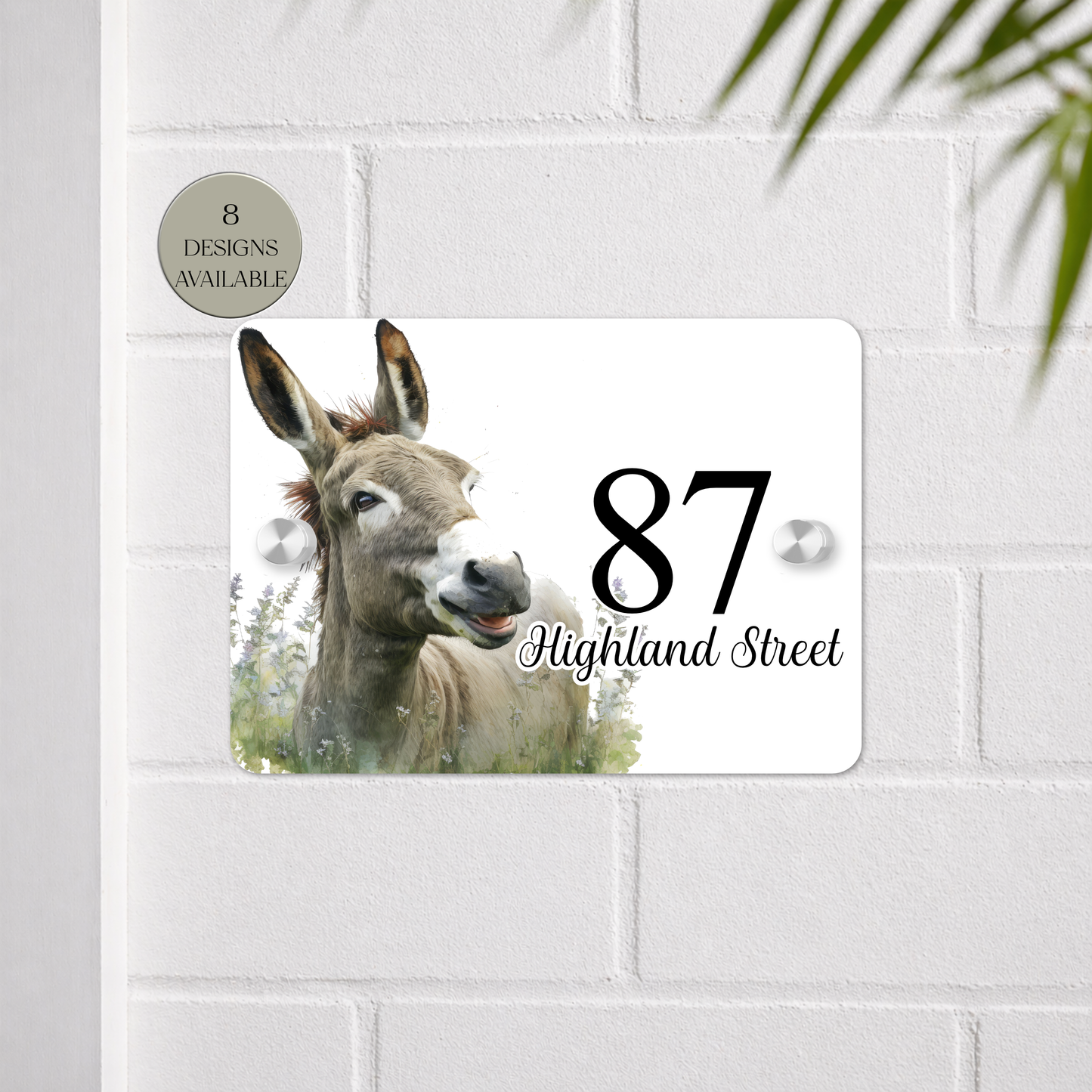 Personalised Watercolour Donkey House Sign | Acrylic Gate Plaque | New Home Gift