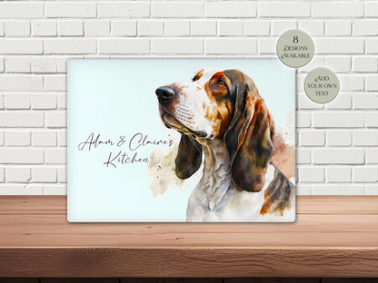 Personalised Basset Hound Glass Chopping Board | A3 or A4 | Dog Lover Gift
