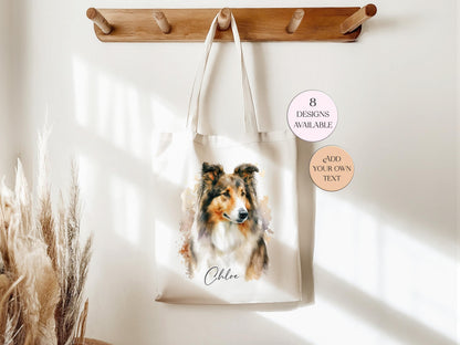 Personalised Watercolour Rough Collie Tote Bag | Custom Dog Lover Gift | Long Handle Shopper