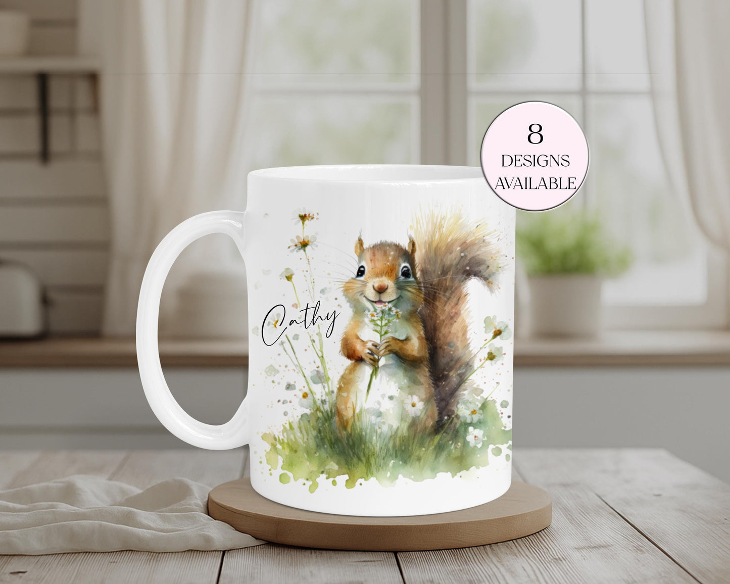 Personalised Watercolour Squirrel Mug & Coaster Set | Wildlife Gift