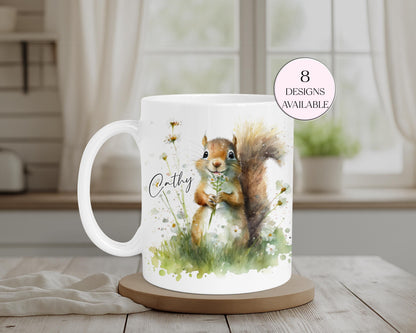Personalised Watercolour Squirrel Mug & Coaster Set | Wildlife Gift
