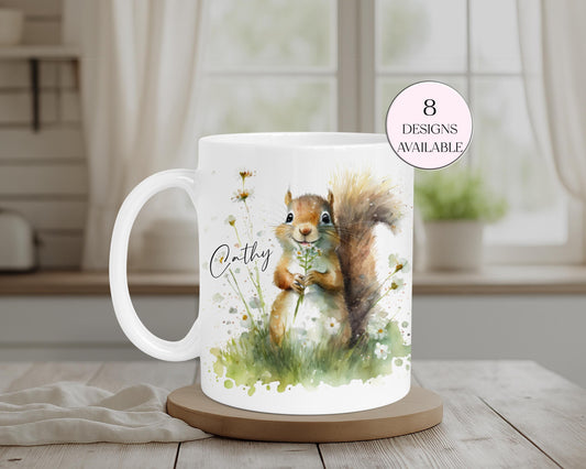 Personalised Watercolour Squirrel Mug & Coaster Set | Wildlife Gift