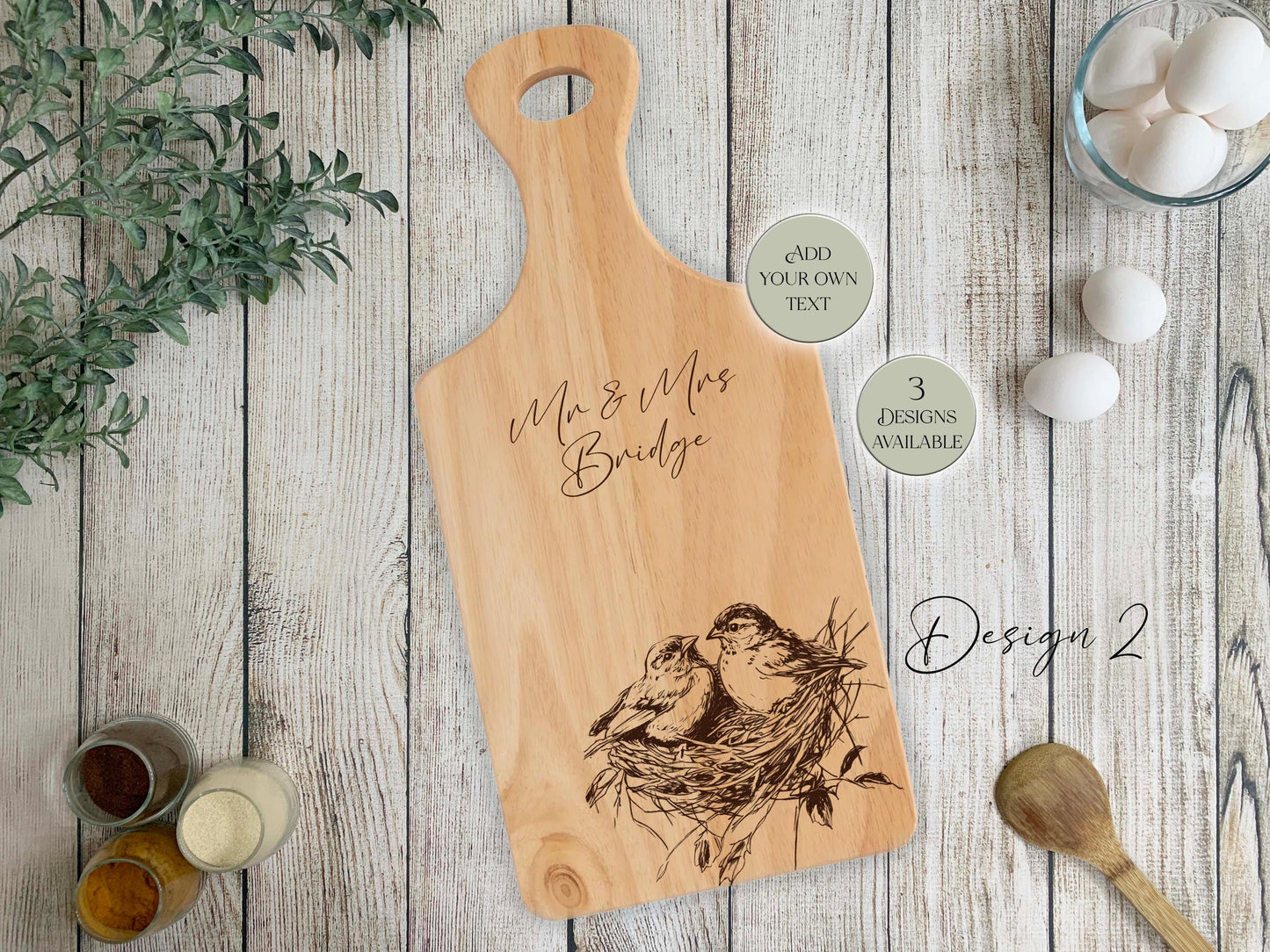 Personalised Wooden Bird Cutting Board – Custom Engraved Kitchen Gift