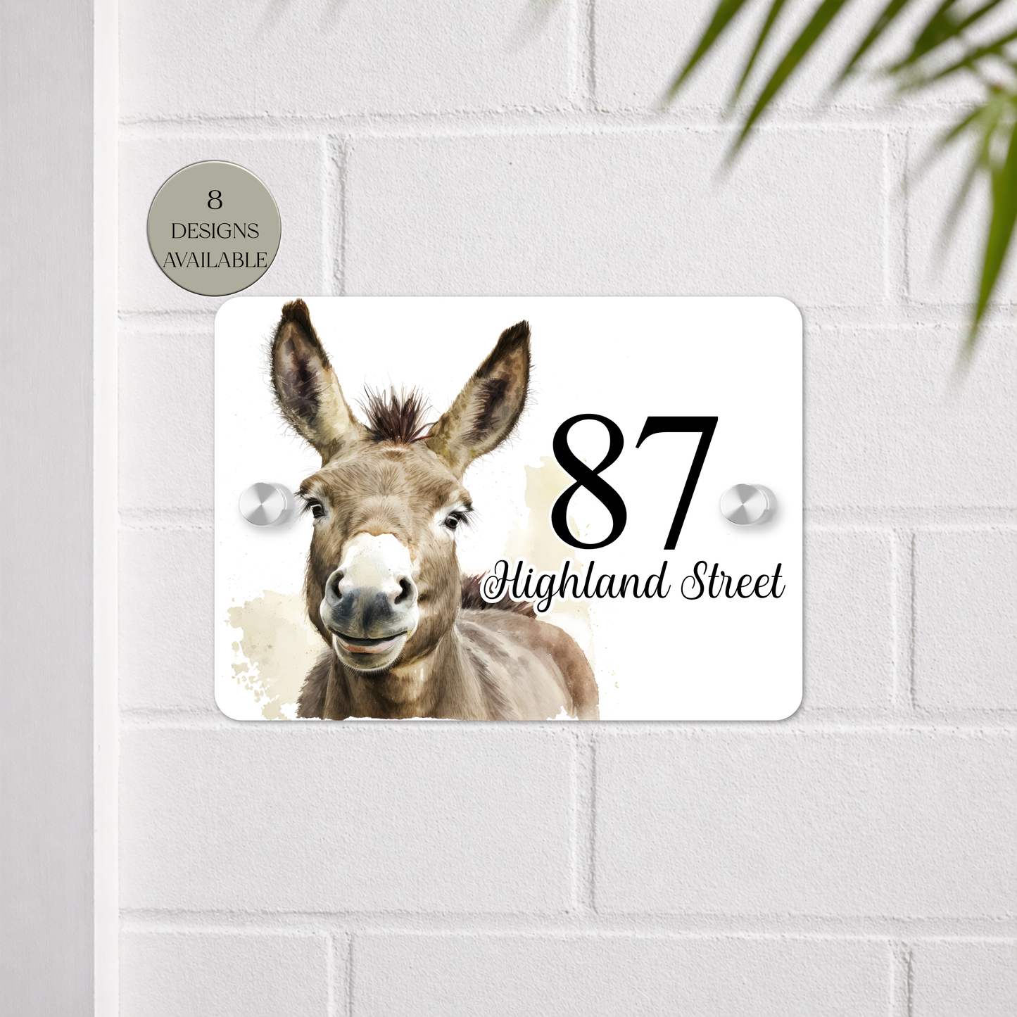 Personalised Watercolour Donkey House Sign | Acrylic Gate Plaque | New Home Gift