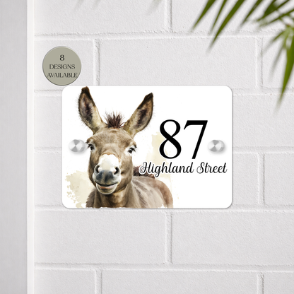 Personalised Watercolour Donkey House Sign | Acrylic Gate Plaque | New Home Gift