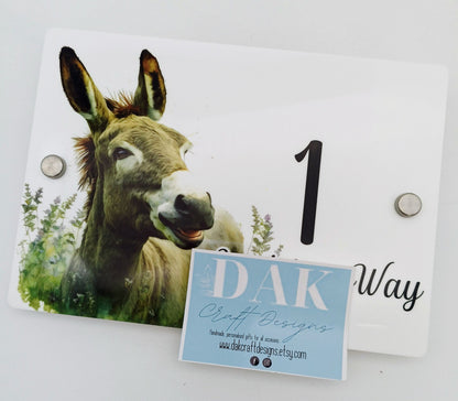 Personalised Watercolour Donkey House Sign | Acrylic Gate Plaque | New Home Gift