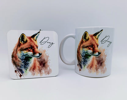 Personalised Watercolour Fox Mug – Fox Lover Gift & Custom Coffee Cup