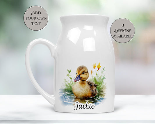Personalised Watercolour Duckling Milk Jug | Flower Vase | Duck Lover Gift
